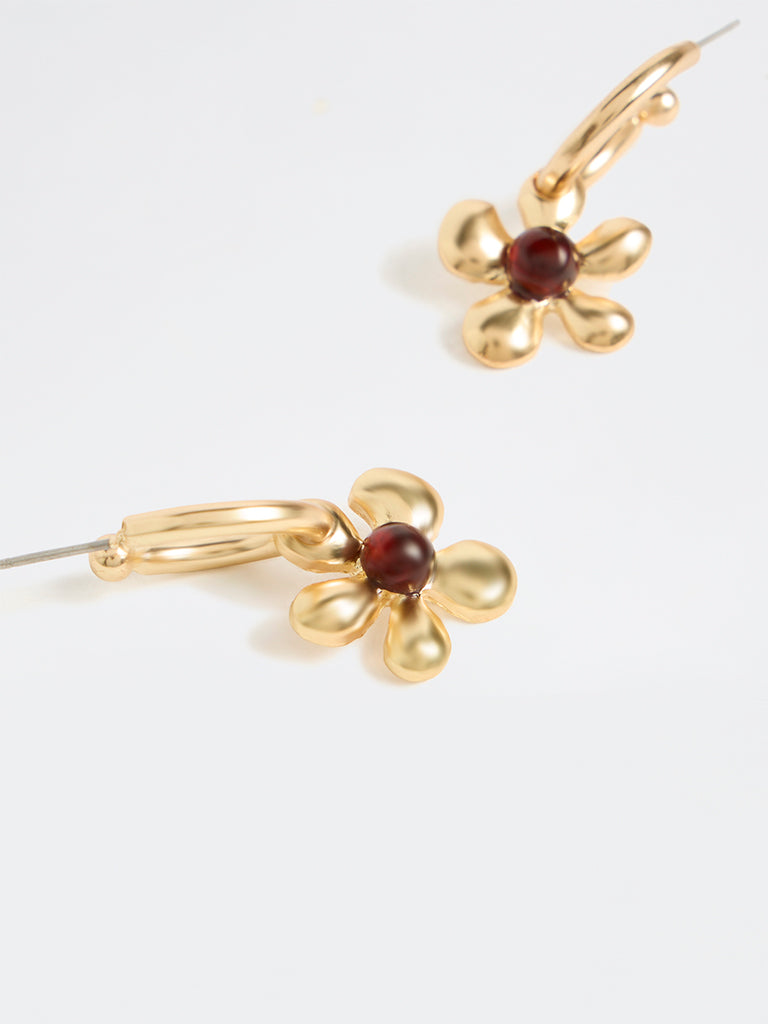 Westside Accessories Gold Floral Charm Hoop Earrings