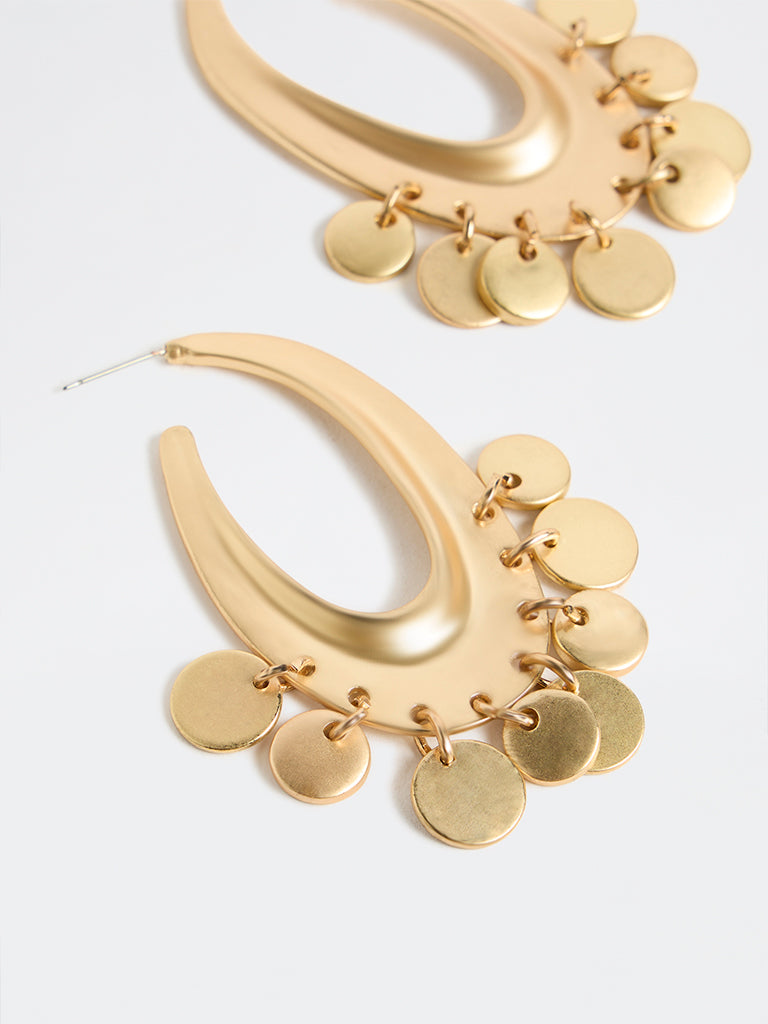 Westside Accessories Gold Coin Charm Statement Hoop Earrings