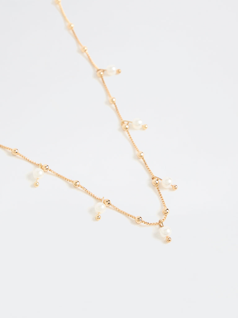 Westside Accessories Gold Pearl and Bead Charm Necklace