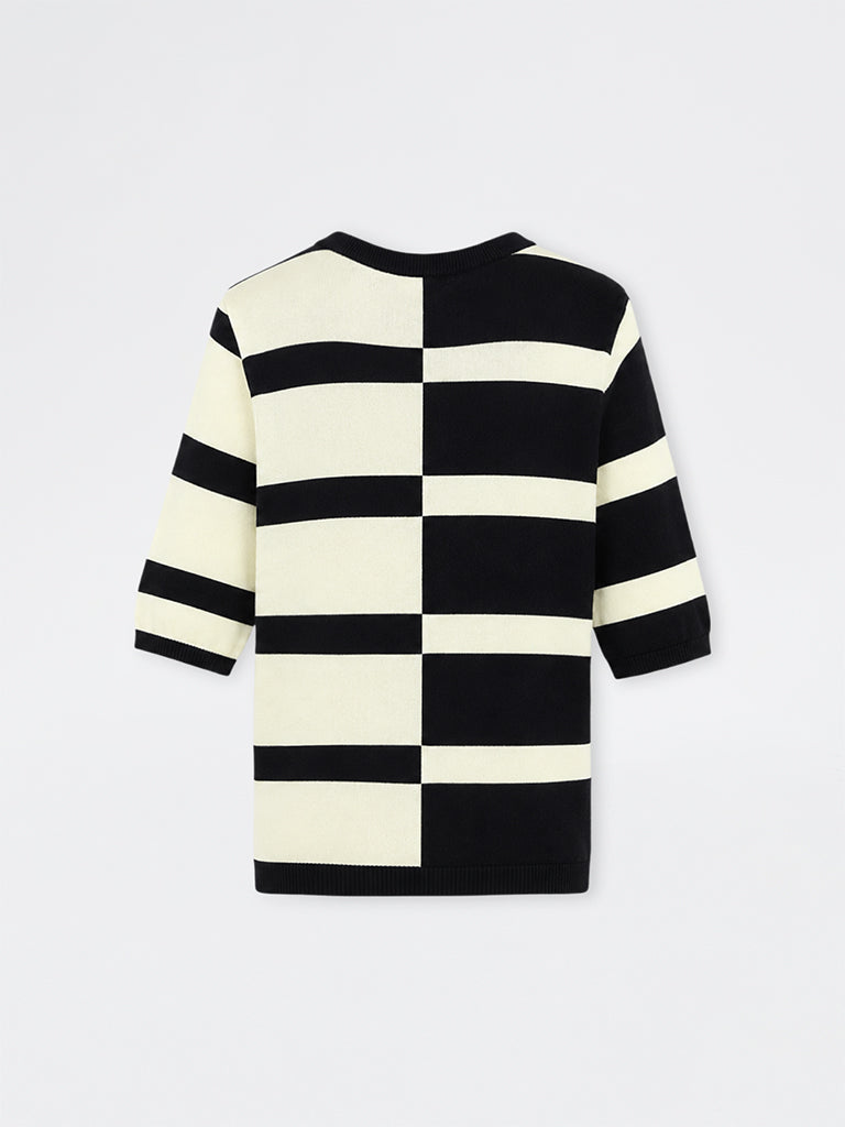Gia Black and White Striped Knitted Top
