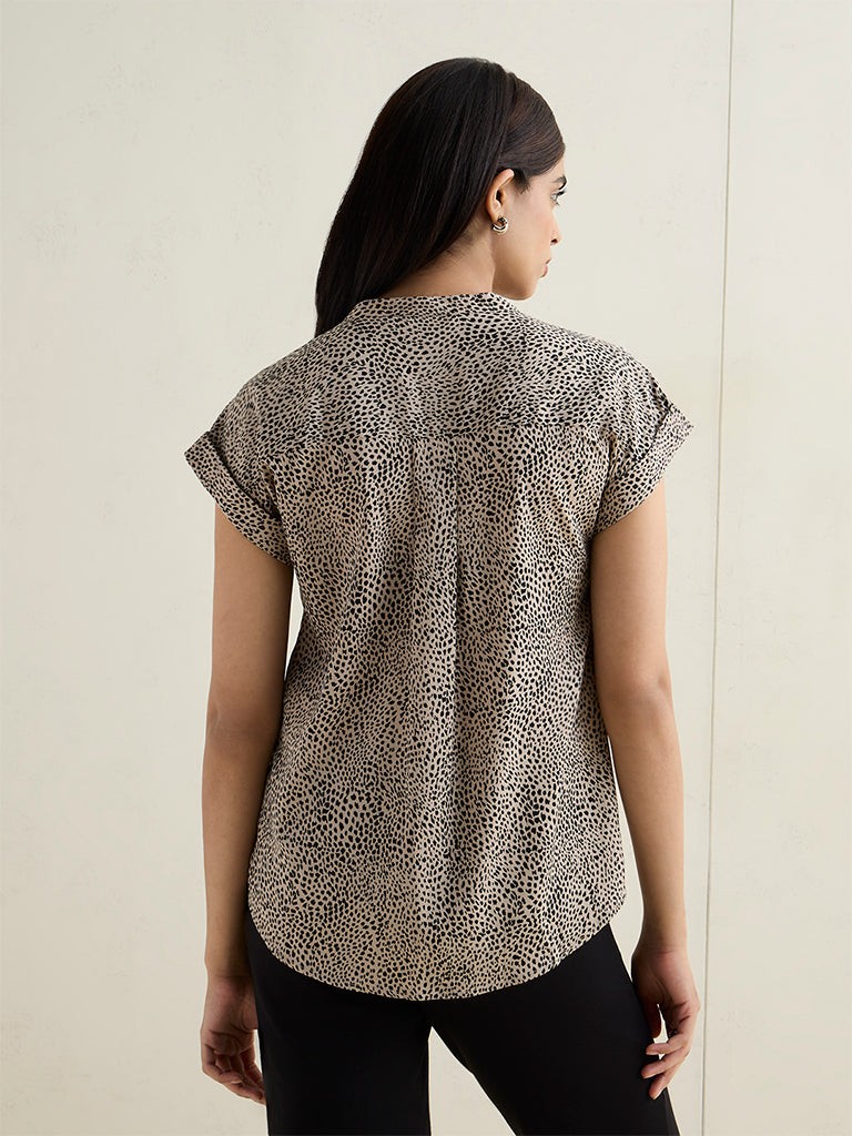Wardrobe Beige and Black Printed Blouse