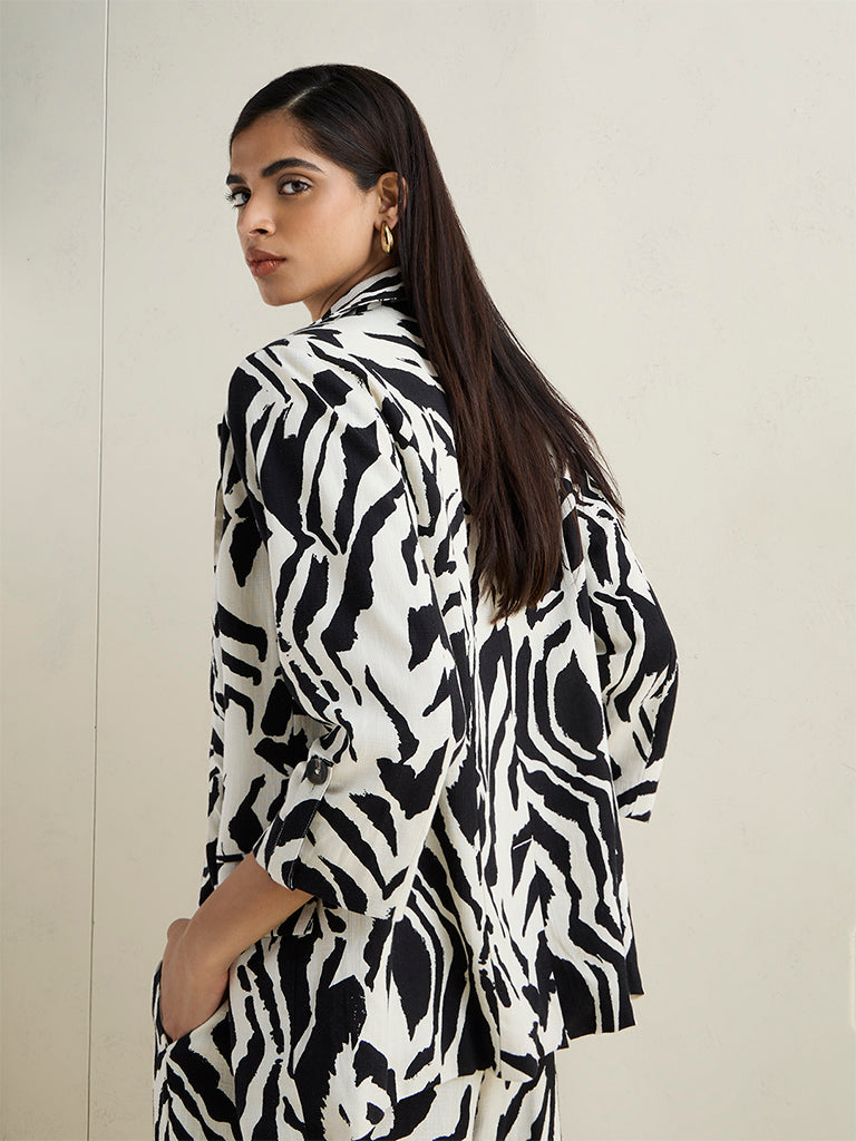 Wardrobe Black and White Abstract Printed Cotton Jacket