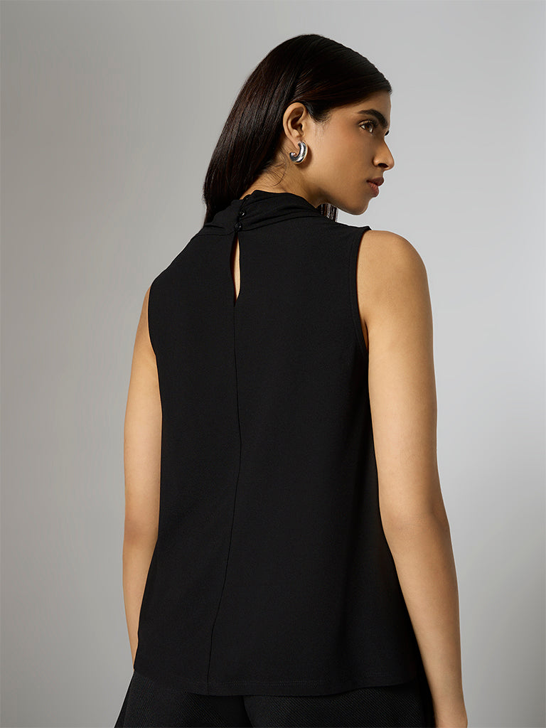 Wardrobe Black Solid Cowl-Neck Top