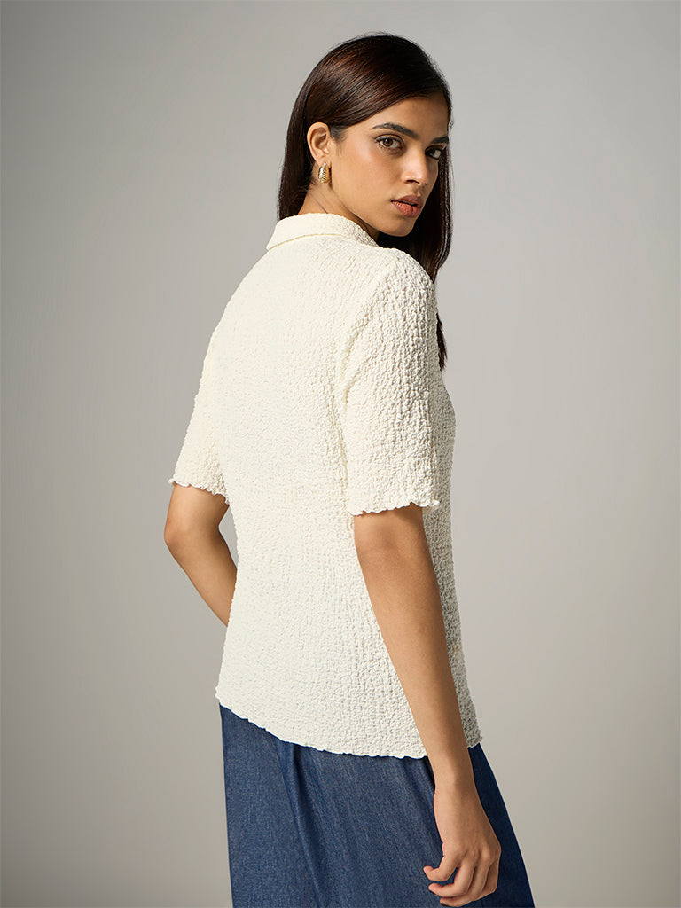 Wardrobe Ivory Textured Polo T-Shirt