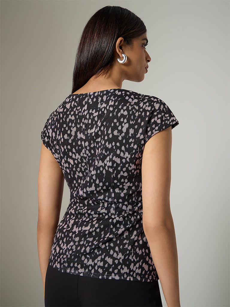 Wardrobe Black Printed Cowl-Neck Top
