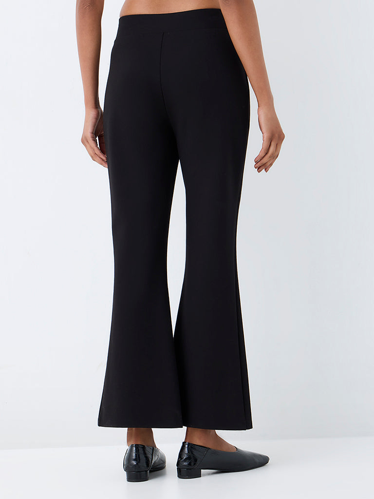 Wardrobe Black Button-Detail Flared High-Rise Trousers