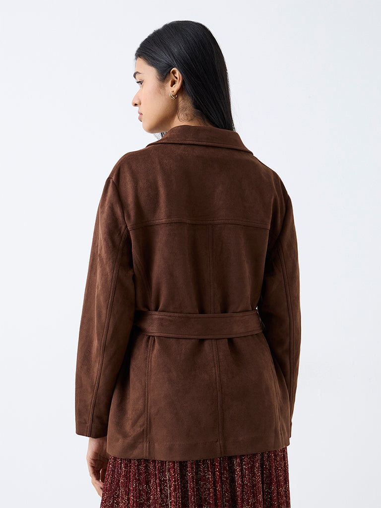 LOV Dark Brown Suede Jacket with Belt