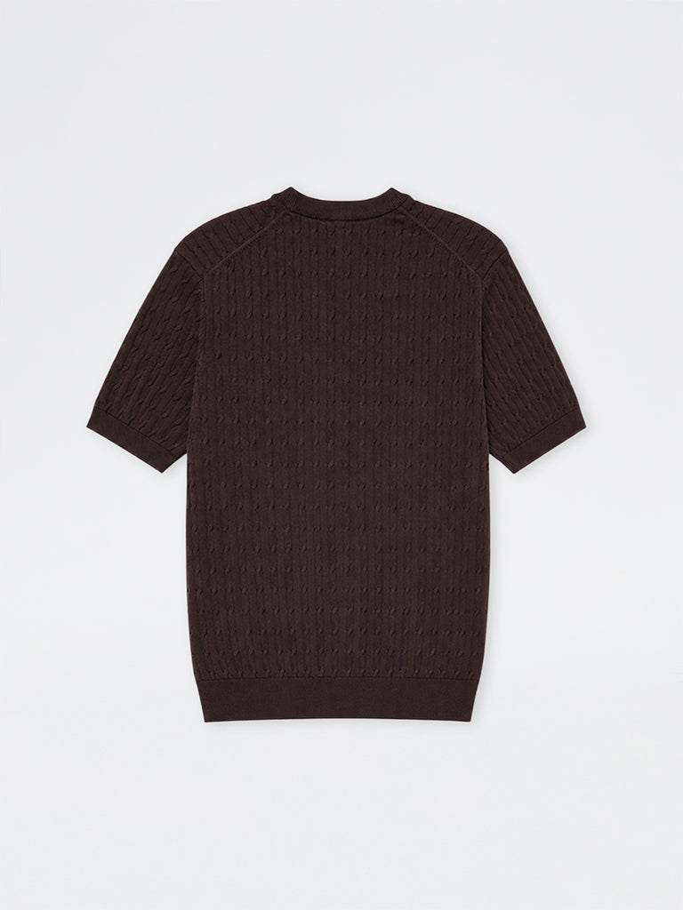 Ascot Dark Brown Cable-Knit Relaxed-Fit Cotton-Blend T-Shirt
