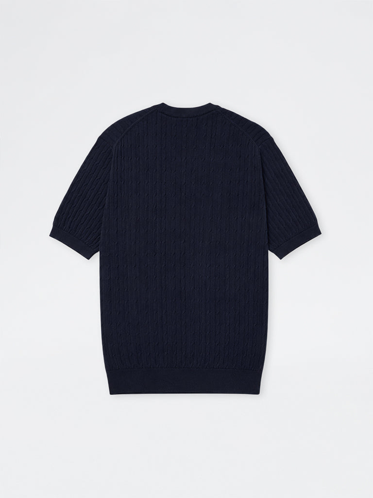 Ascot Navy Cable-Knit Relaxed-Fit Cotton-Blend T-Shirt