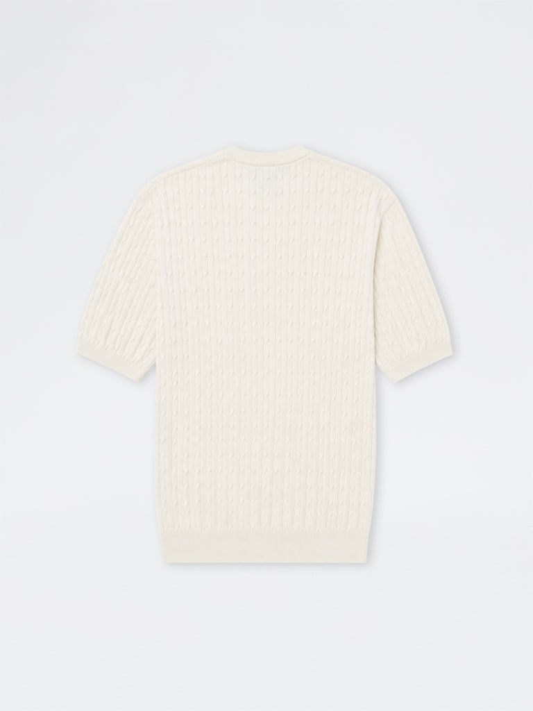 Ascot Off-White Cable-Knit Relaxed-Fit Cotton-Blend T-Shirt