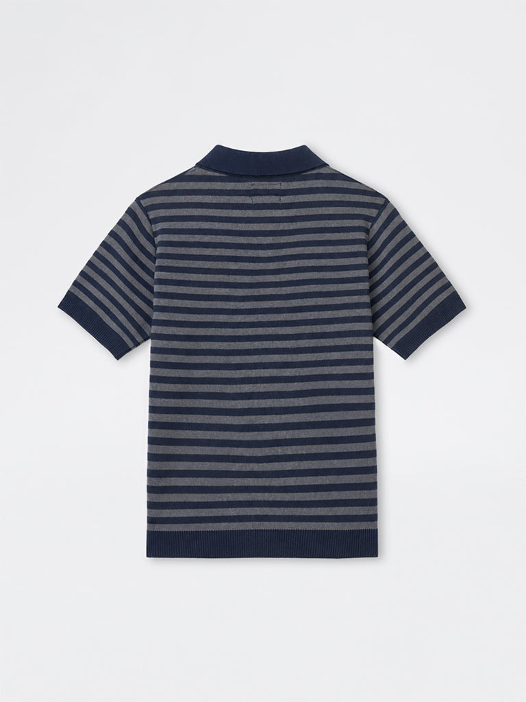 Ascot Navy Striped Relaxed-Fit Polo T-Shirt