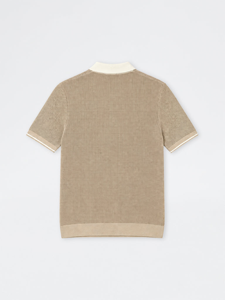 Ascot Light Brown Knit-Textured Relaxed-Fit Cotton Polo T-Shirt