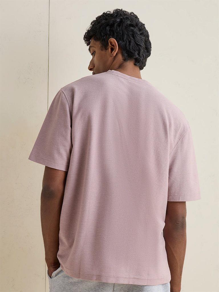 WES Lounge Dusty Pink Knitted Relaxed-Fit T-Shirt