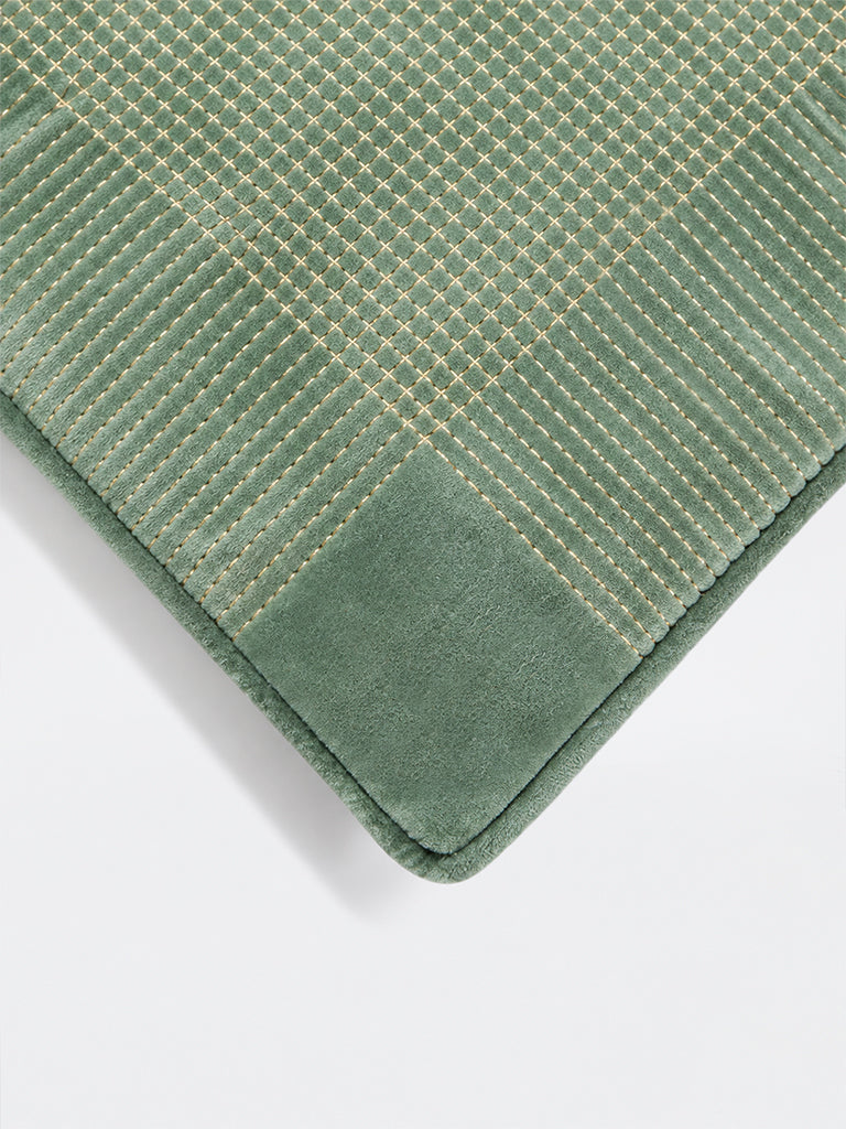 Westside Home Sage Checks Embroidered Cushion Cover