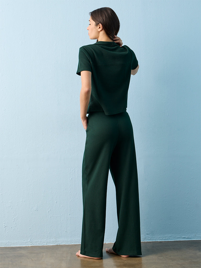 Superstar Green Waffle-Textured High-Rise Pants