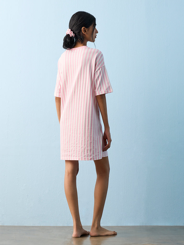 Superstar Pink Tropical-Inspired Cotton T-Shirt Dress