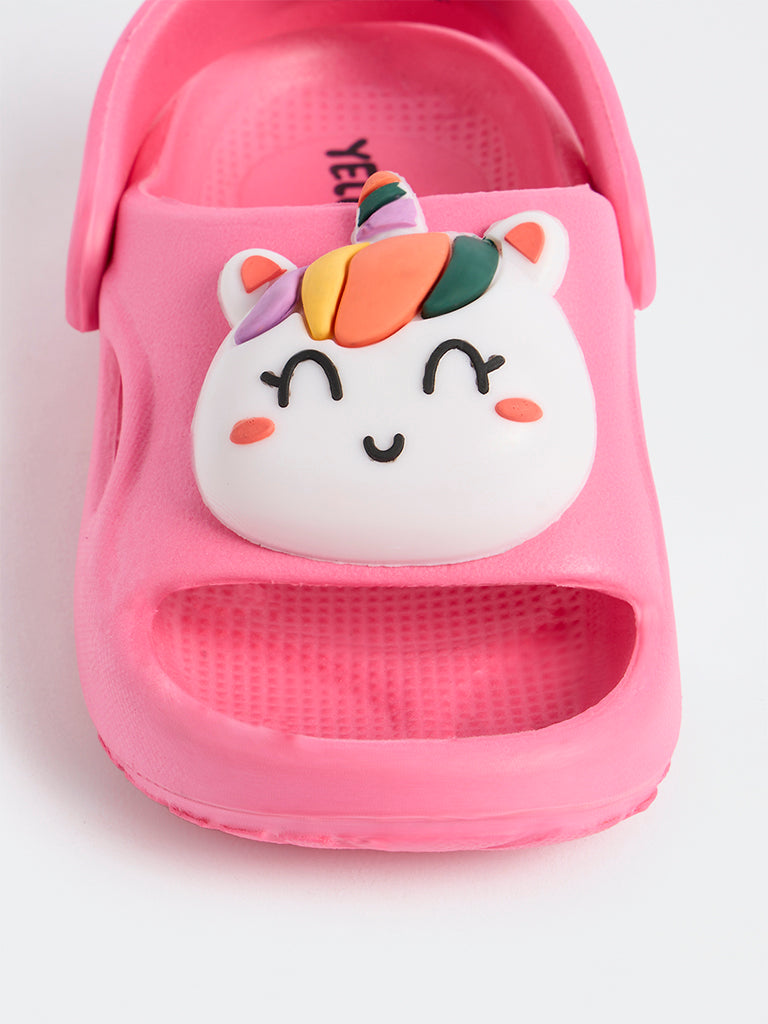 Yellow Pink Unicorn Applique Clogs