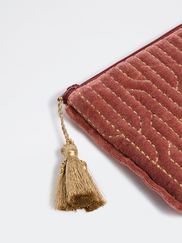 Westside Home Rust Geometric Embroidered Pouch