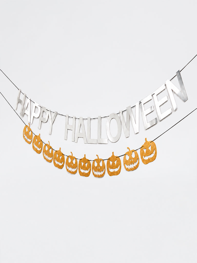 Westside Home Multicolor Pumpkin & Text Design Halloween Bunting - Set of 2
