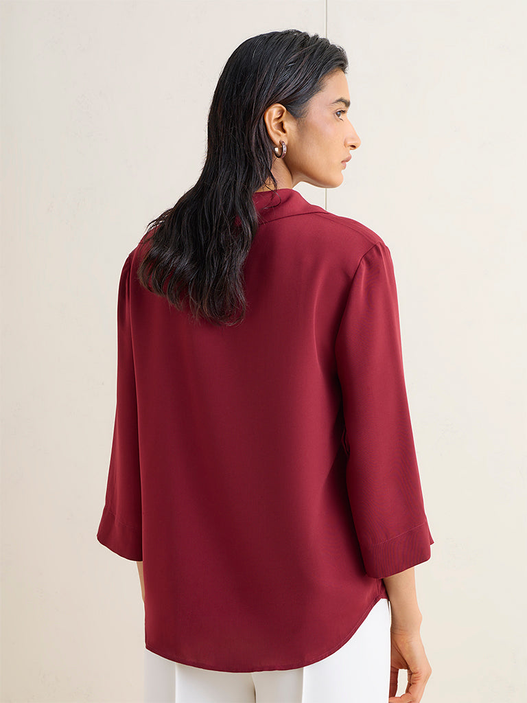 Wardrobe Maroon Solid Shirt