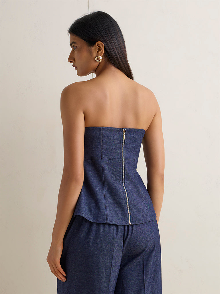 Wardrobe Indigo Solid Cotton-Blend Tube Top