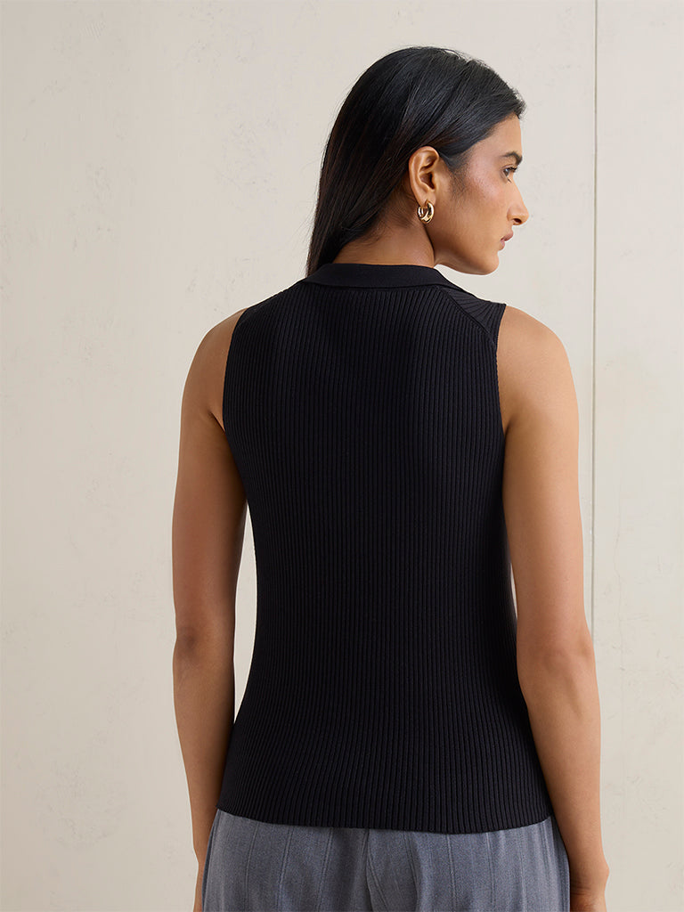 Wardrobe Black Ribbed-Textured Sleeveless Top