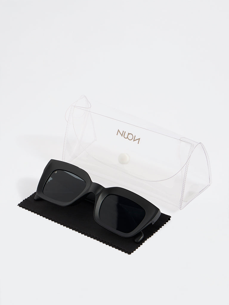 Nuon Black Square-Frame Sunglasses - Comes with a Pouch and Cleaning Cloth