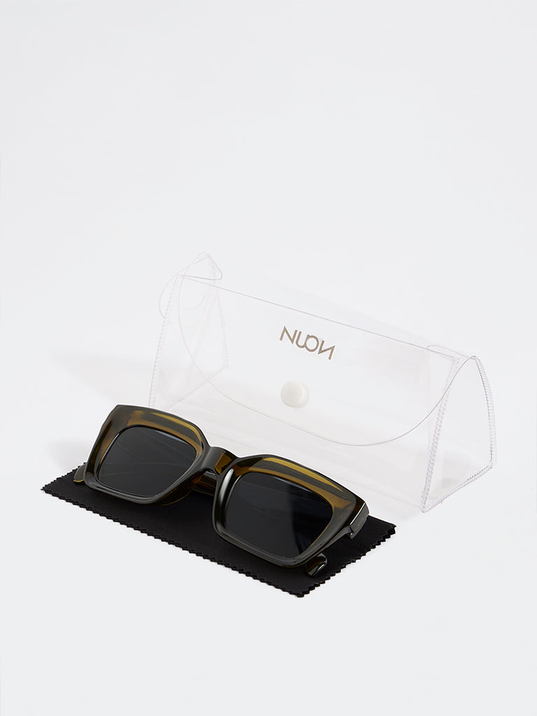 Nuon Brown Square-Frame Sunglasses - Comes with a Pouch and Cleaning Cloth