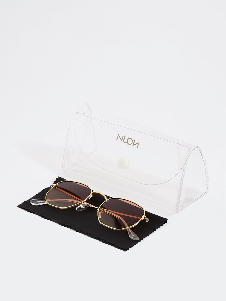 Nuon Brown Geometric Sunglasses - Comes with a Pouch and Cleaning Cloth
