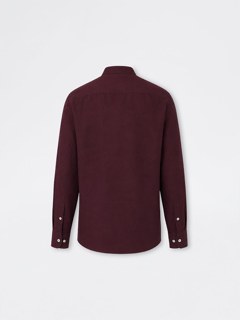 Ascot Wine Solid Relaxed-Fit Linen-Blend Shirt
