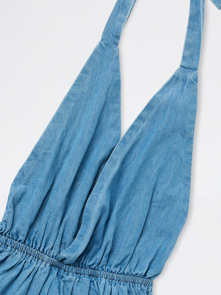 Girls Blue Denim Halter-Neck Top