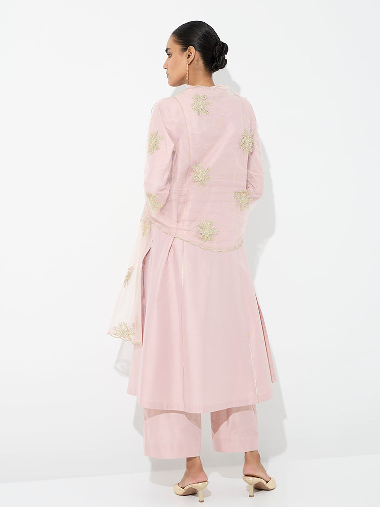 Vark Light Pink Piping-Detail A-Line Ethnic Set