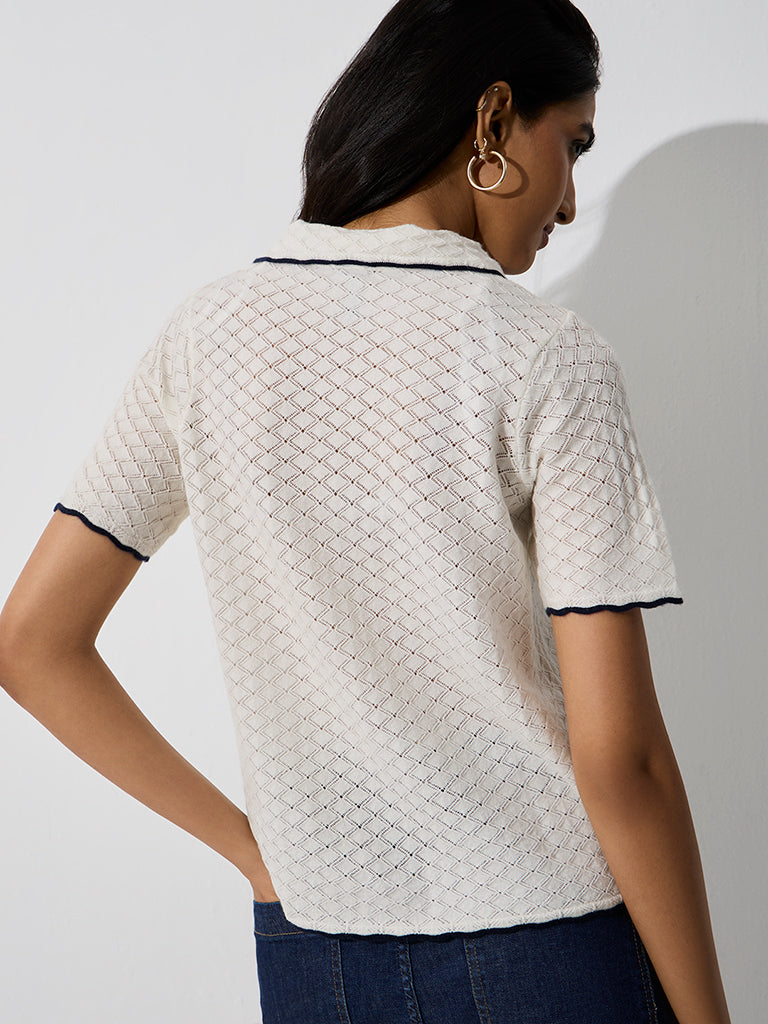 LOV Off-White Knit-Textured Top