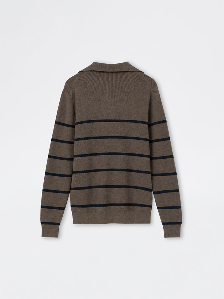 WES Casuals Dark Taupe Striped Relaxed-Fit Cotton-Blend Quarter-Zip Sweatshirt