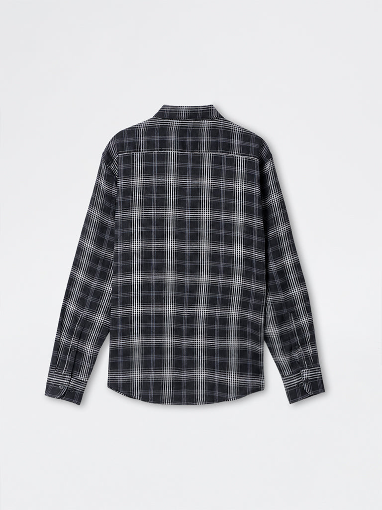 WES Casuals Black Checkered Relaxed-Fit Shirt