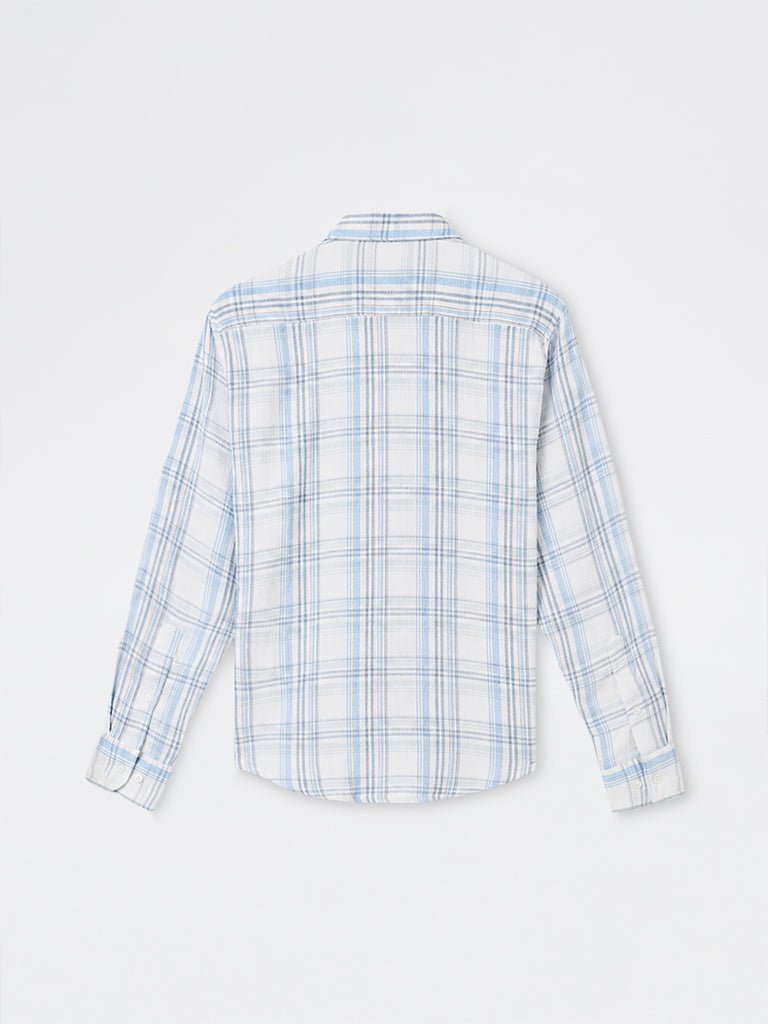 WES Casuals Blue Checkered Relaxed-Fit Shirt