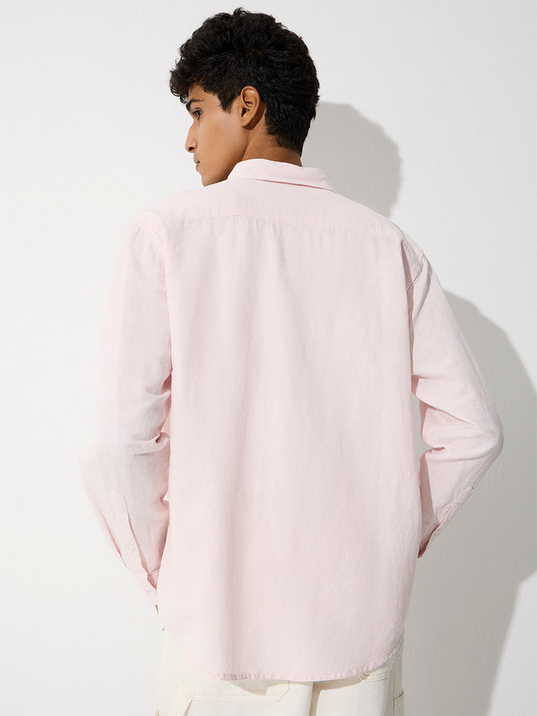 WES Casuals Pink Relaxed-Fit Cotton-Blend Shirt