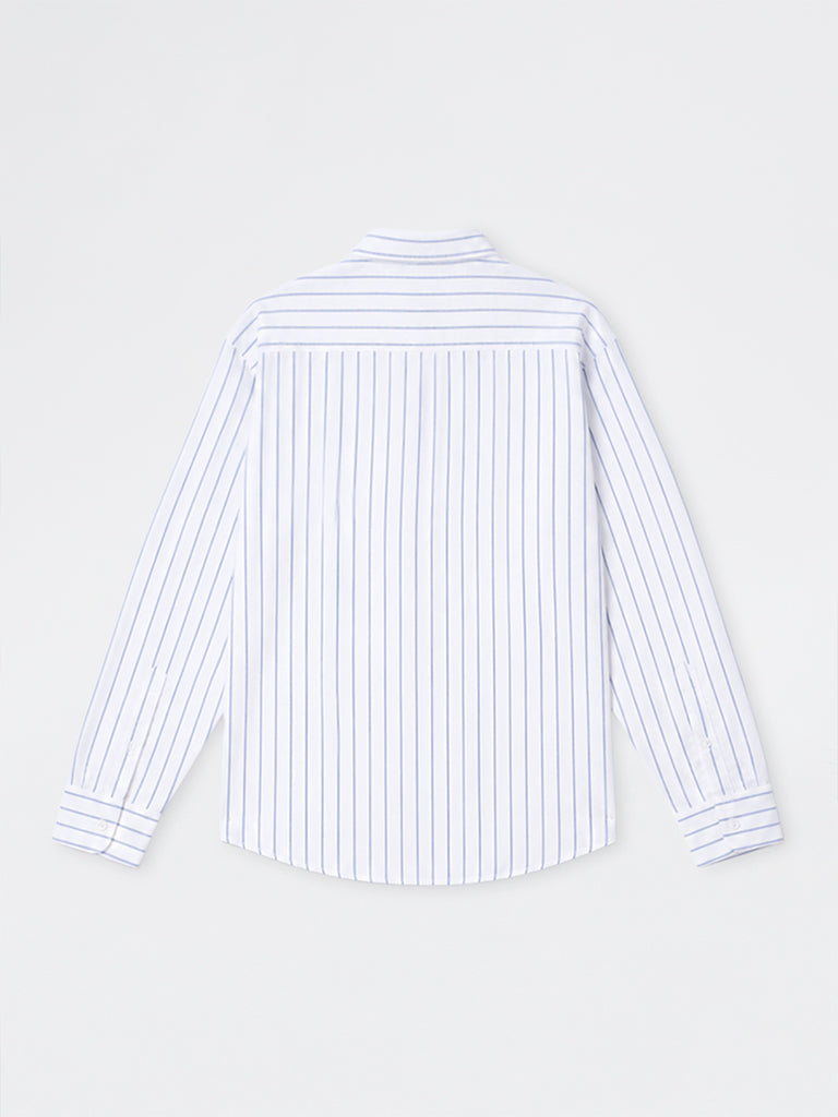 WES Casuals Blue Striped Relaxed-Fit Cotton Shirt