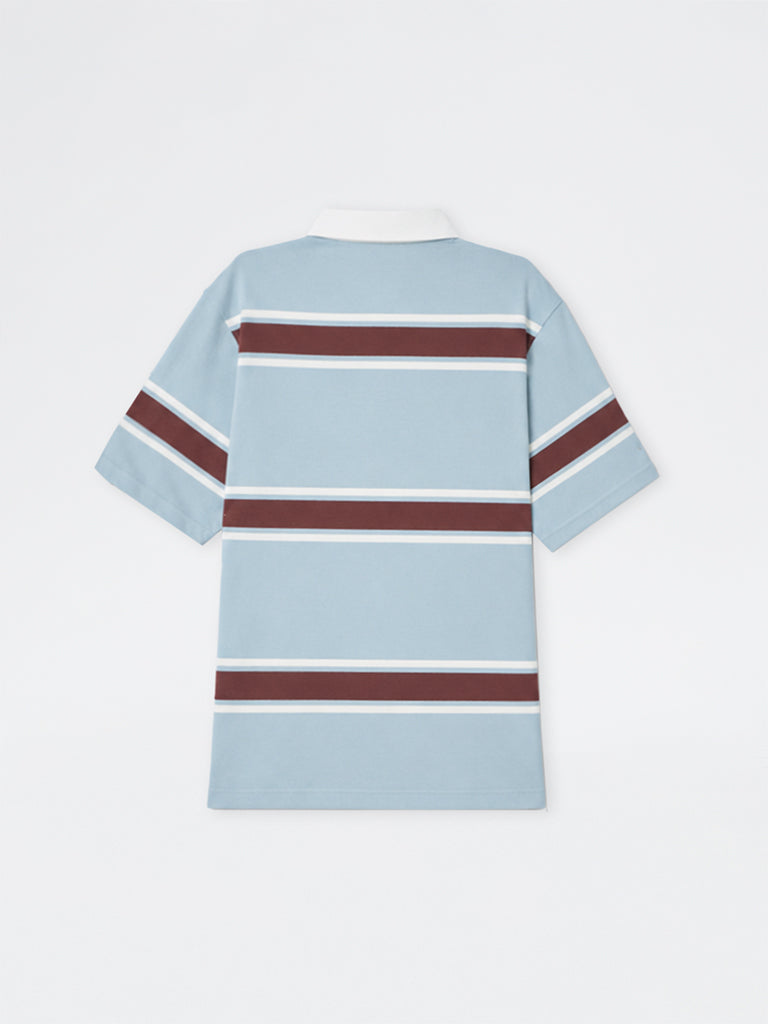 WES Casuals Light Blue Relaxed-Fit Cotton Polo T-Shirt