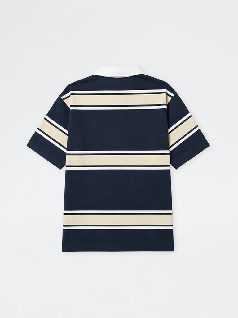 WES Casuals Navy Relaxed-Fit Cotton-Blend Polo T-Shirt