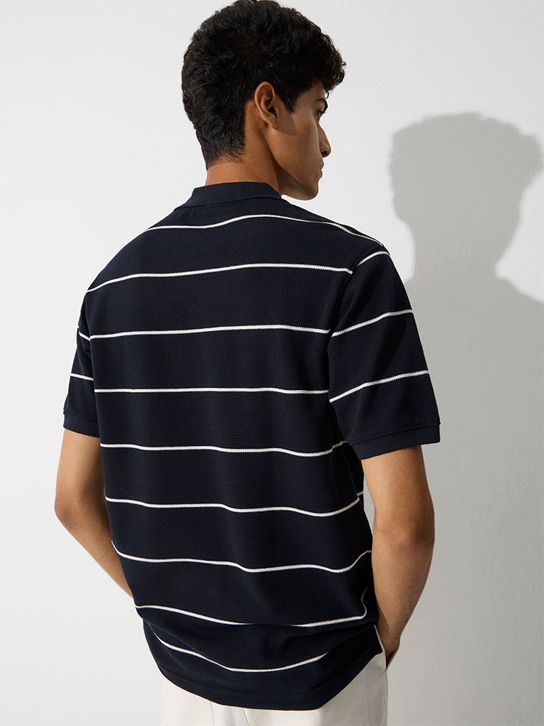 WES Casuals Navy Relaxed-Fit Cotton-Blend Polo T-Shirt