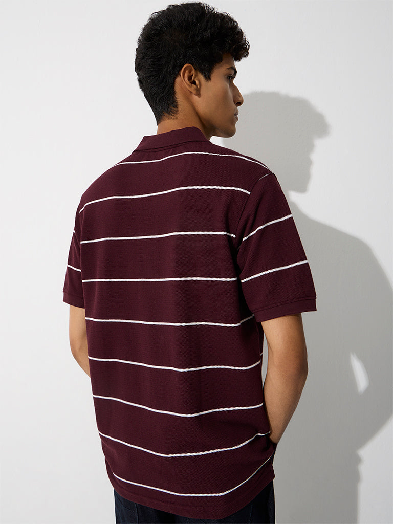 WES Casuals Wine Relaxed-Fit Cotton-Blend Polo T-Shirt