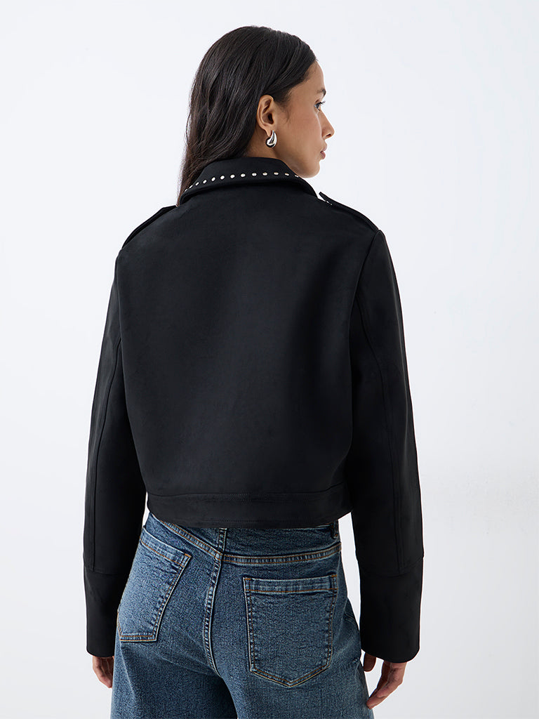 LOV Black Stud-Detail Suede Jacket