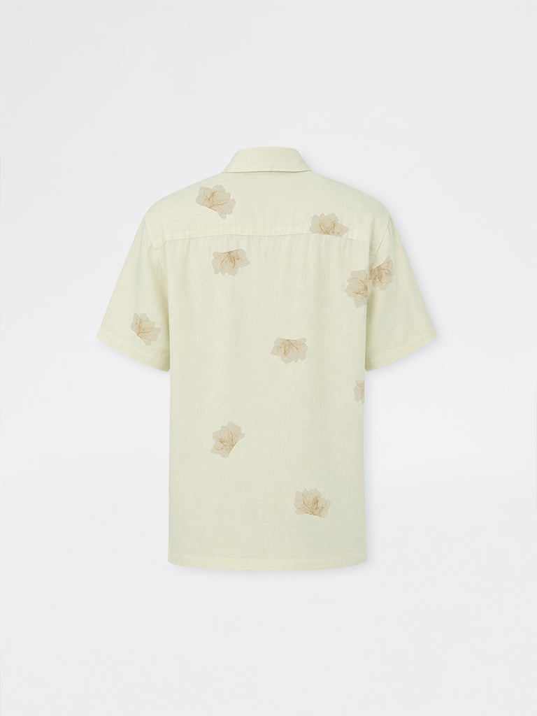 Ascot Beige Floral Printed Relaxed-Fit Linen-Blend Shirt