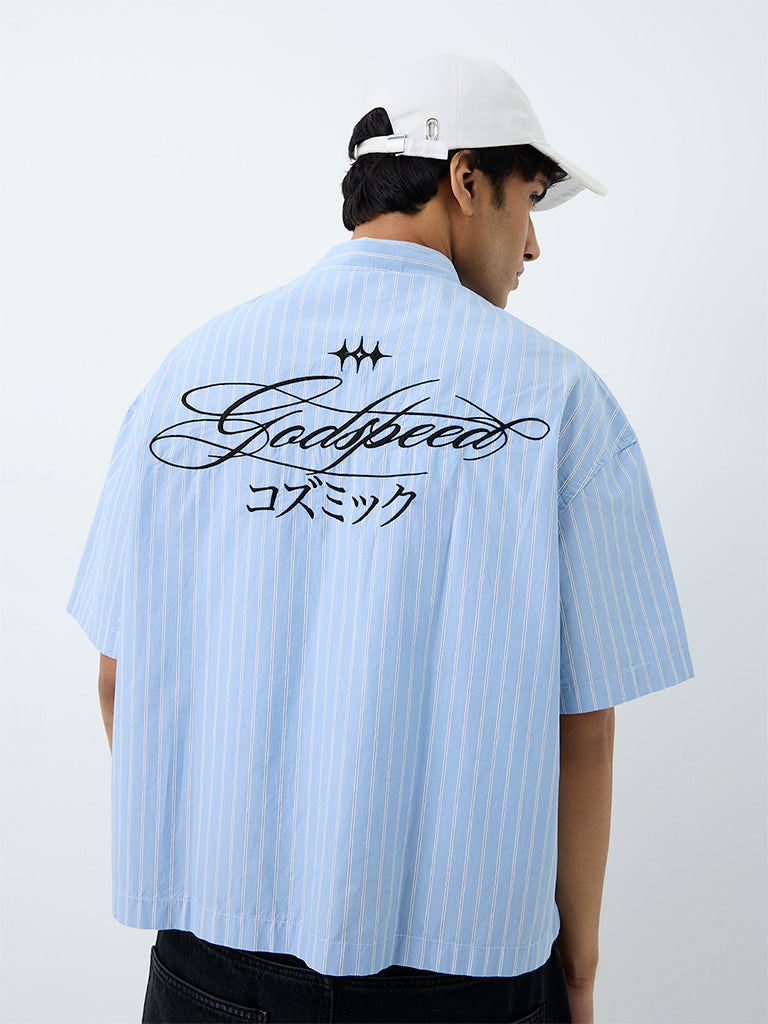 Nuon Light Blue Striped Boxy-Fit Cotton Shirt