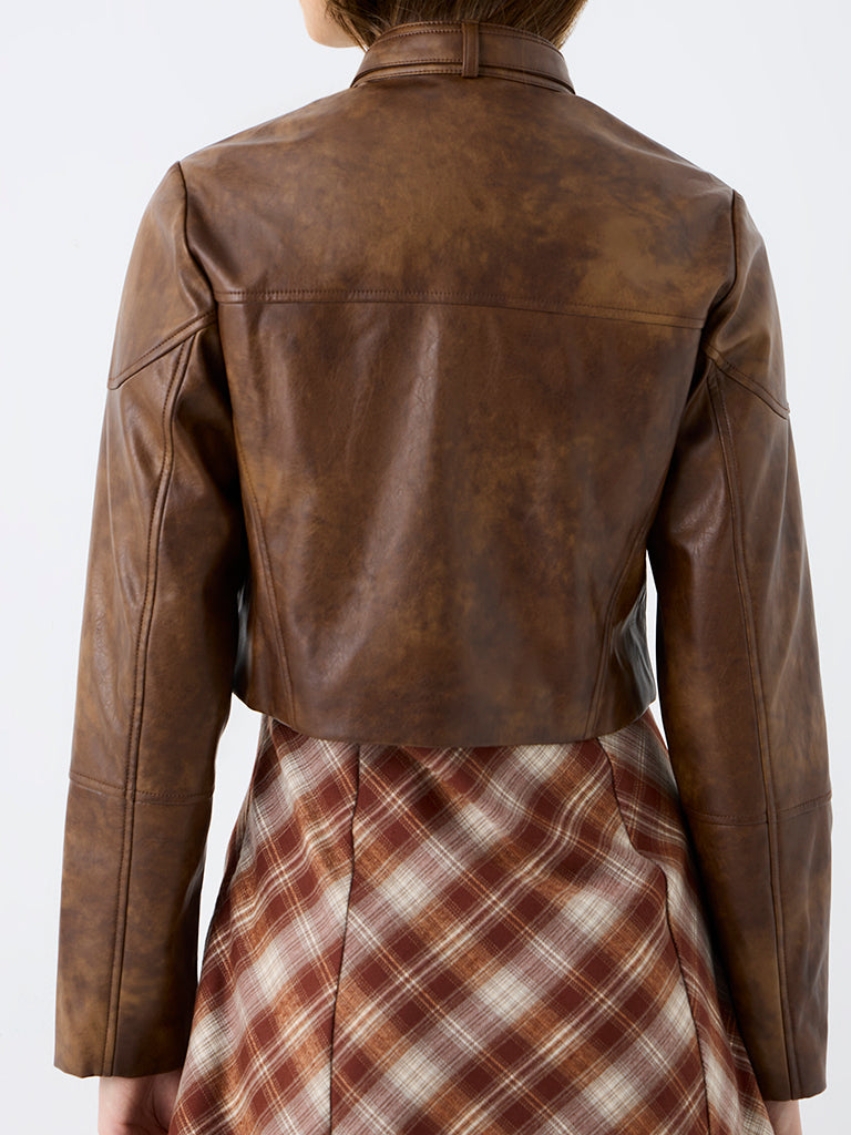 Nuon Brown Marble-Effect Faux Leather Jacket