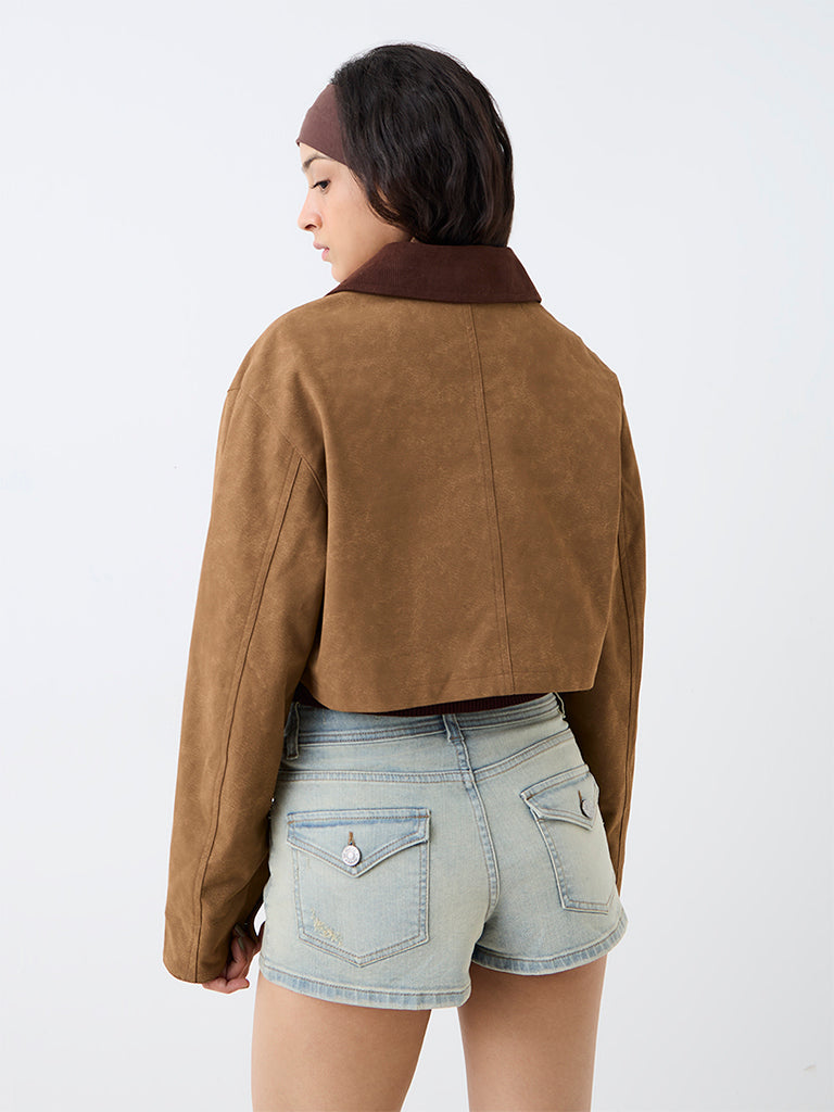 Nuon Tan Cropped Suede Jacket