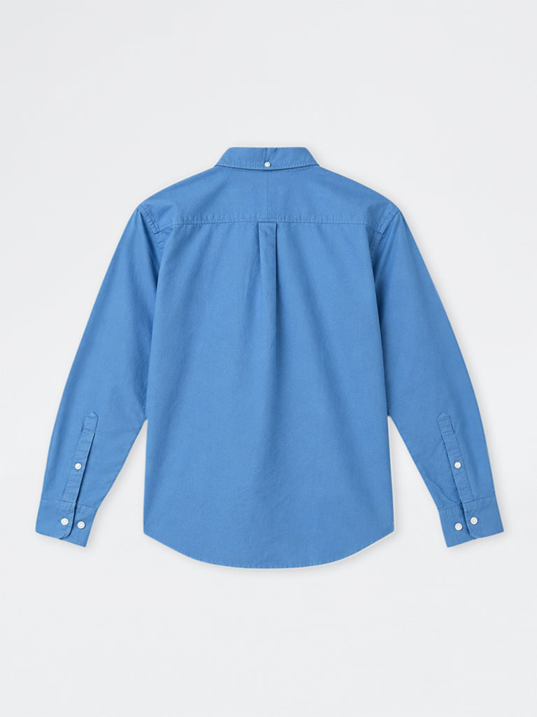 WES Casuals Blue Solid Relaxed-Fit Cotton Shirt