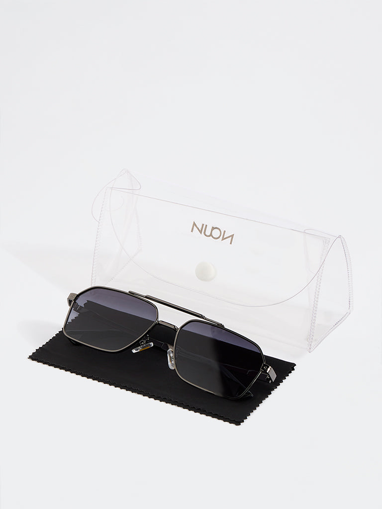 Nuon Black Geometric Metal Frame Sunglasses - Comes with a Pouch and Cleaning Cloth