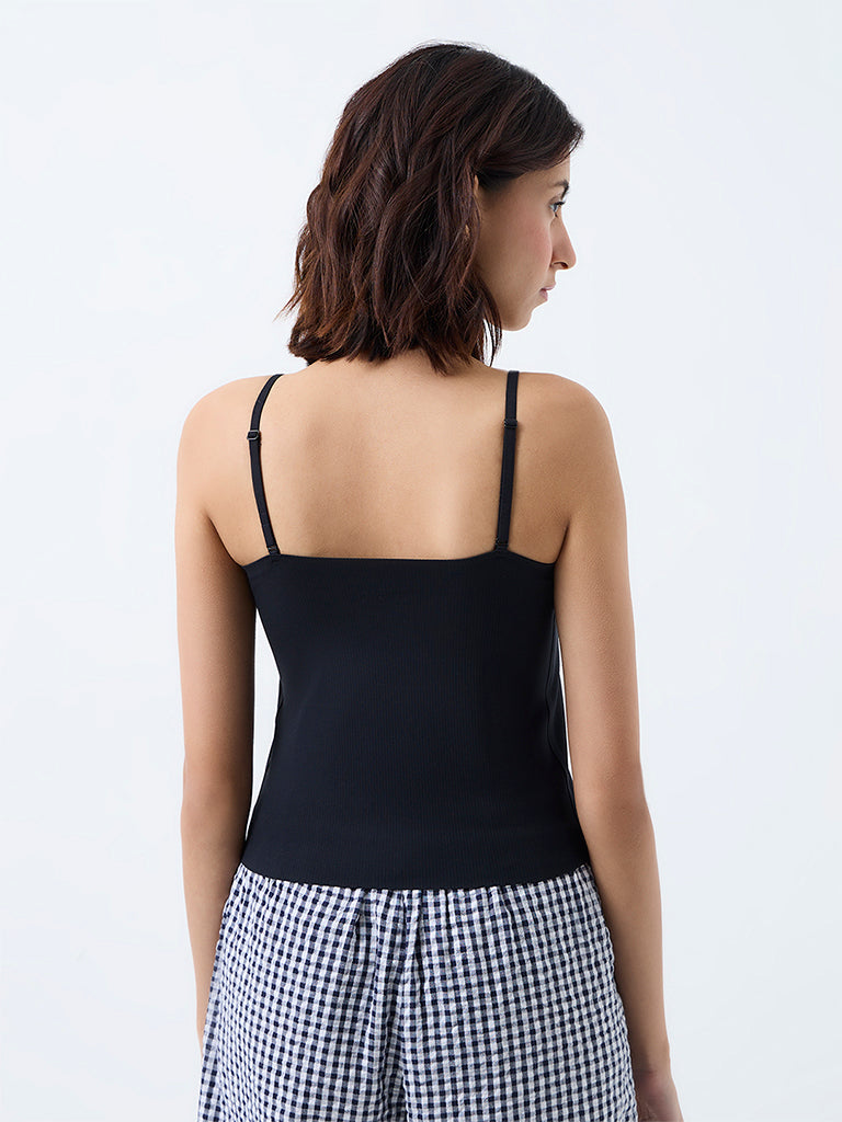 Superstar Black Ribbed-Textured Padded Camisole